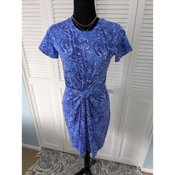 Duffield Lane Jess Dress Women's XS Signature Stretch Cotton Twist Abstract Blue - Picture 1 of 12